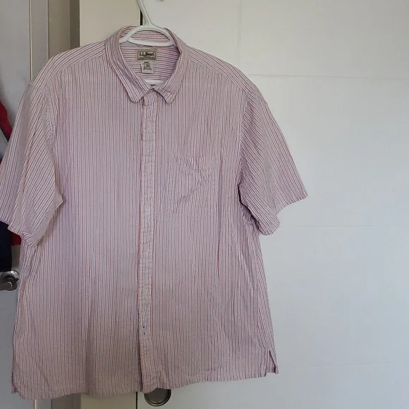 LL Bean Size L Orange Blue Seersucker Shirt - Picture 1 of 3